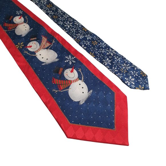 Vintage Cool Yule Men Hallmark Vintage Snowman Snowflake Necktie Set Holiday - Picture 2 of 5